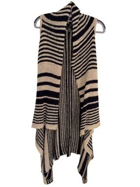 Oboe Navy & Cream Striped Open Front Lightweight Sweater Vest S/M